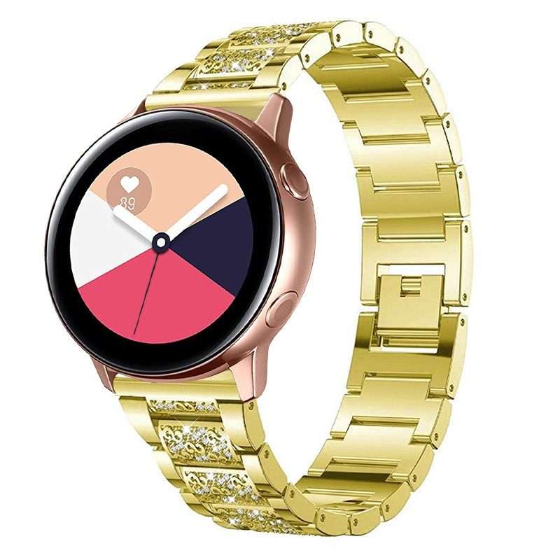 22mm Universal Three-beads Diamond Steel Watch Band(Gold)
