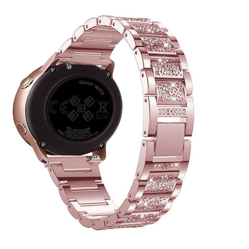 22mm Universal Three-beads Diamond Steel Watch Band(Rose Pink)