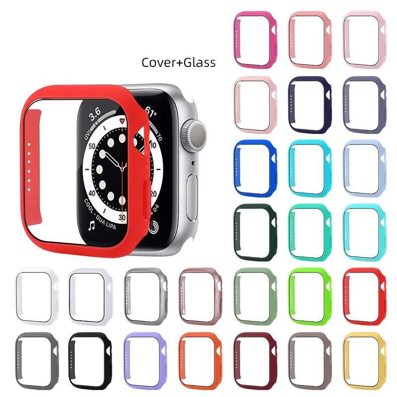 Shockproof PC Protective Case with Tempered Glass Film For Apple Watch Series 9 / 8 / 7 45mm(Grey)