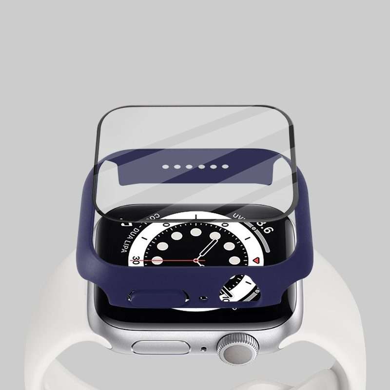 Shockproof PC Protective Case with Tempered Glass Film For Apple Watch Series 9 / 8 / 7 45mm(Grey)