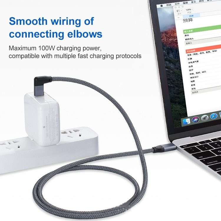 100W USB-C / Type-C Elbow to USB-C / Type-C Male Full-function Data Cable with E-mark, Cable Lengt