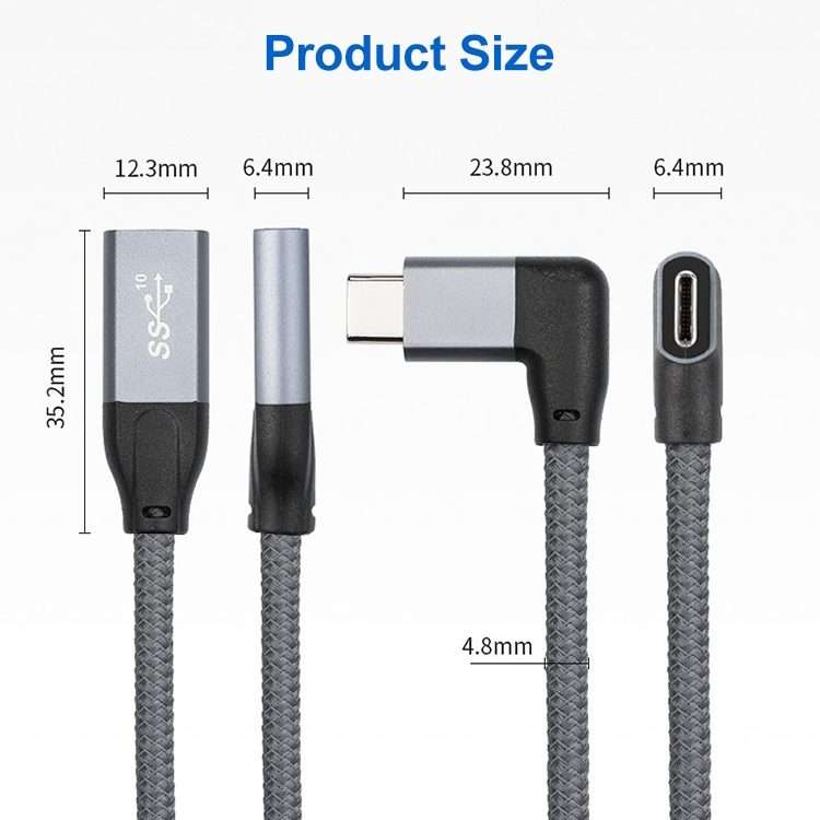 100W USB-C / Type-C Elbow Male to USB-C / Type-C Female Full-function Data Extension Cable, Cable