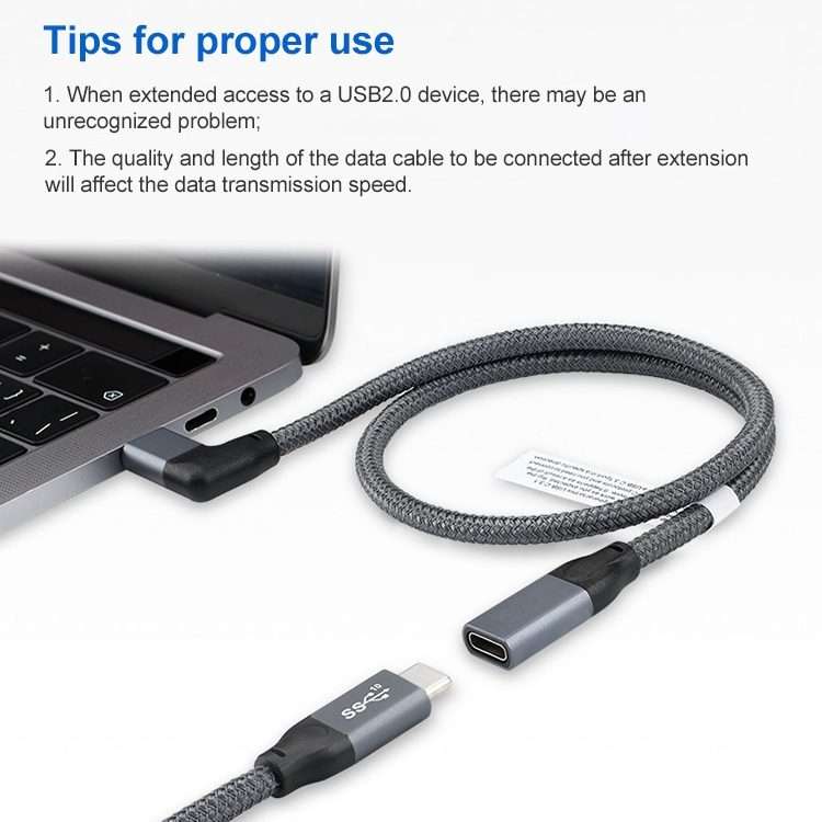 100W USB-C / Type-C Elbow Male to USB-C / Type-C Female Full-function Data Extension Cable, Cable