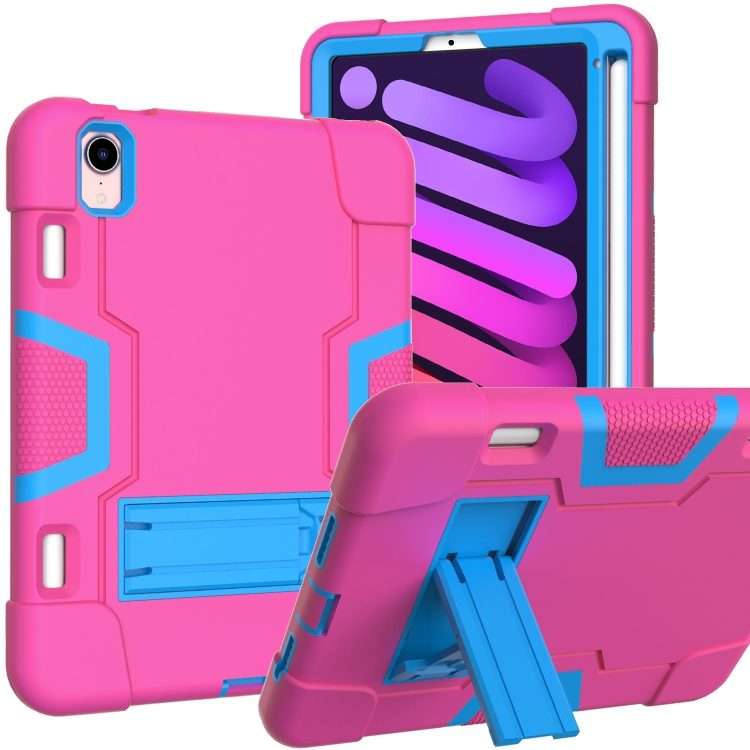 For iPad mini 2024 / mini 6 Contrast Color Robot Shockproof Silicone + PC Prot ... (Rose Red Blue)