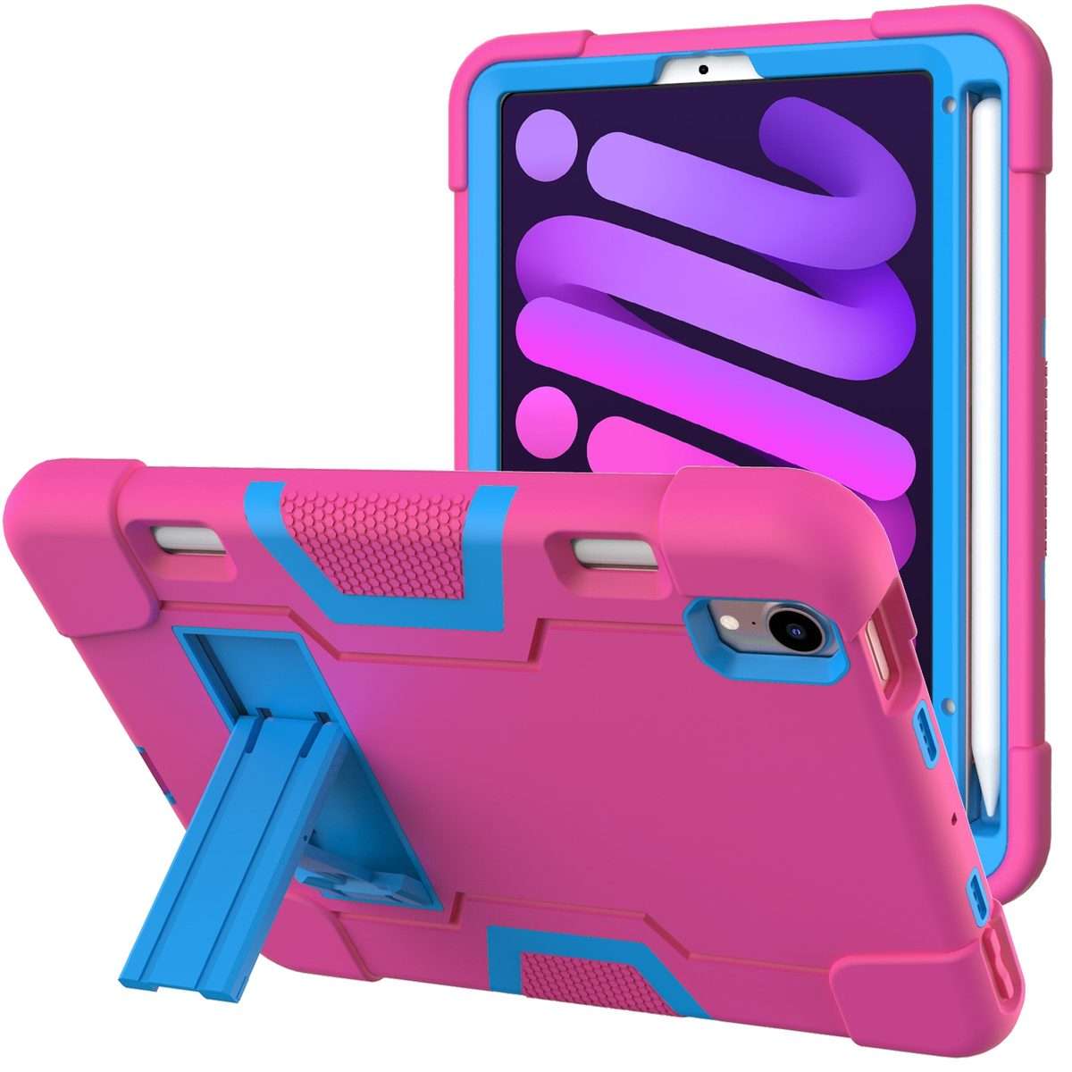 For iPad mini 2024 / mini 6 Contrast Color Robot Shockproof Silicone + PC Prot ... (Rose Red Blue)