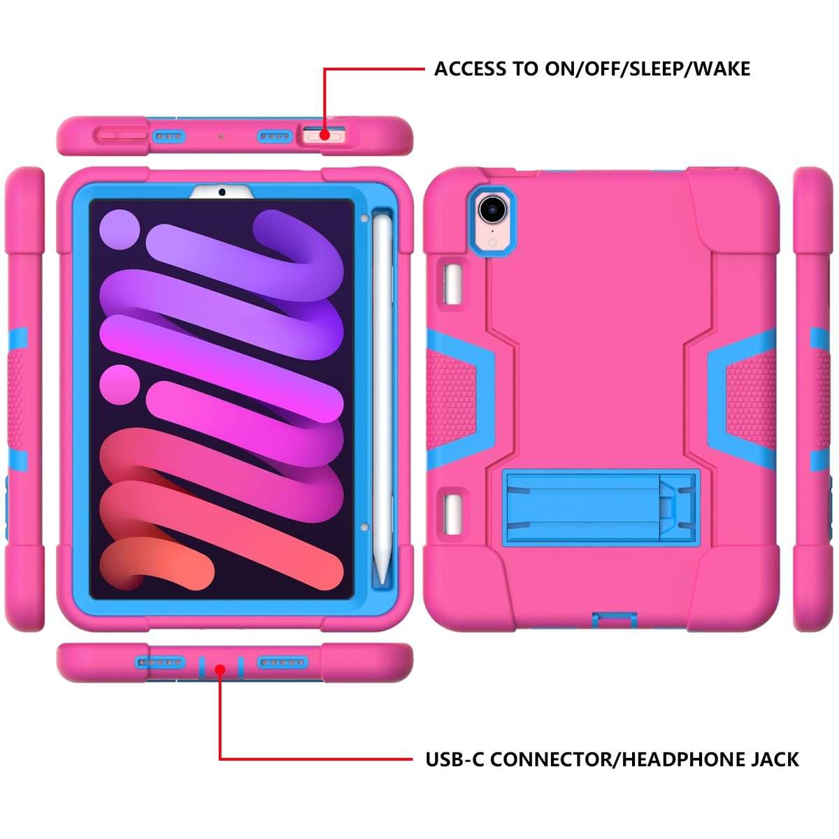 For iPad mini 2024 / mini 6 Contrast Color Robot Shockproof Silicone + PC Prot ... (Rose Red Blue)
