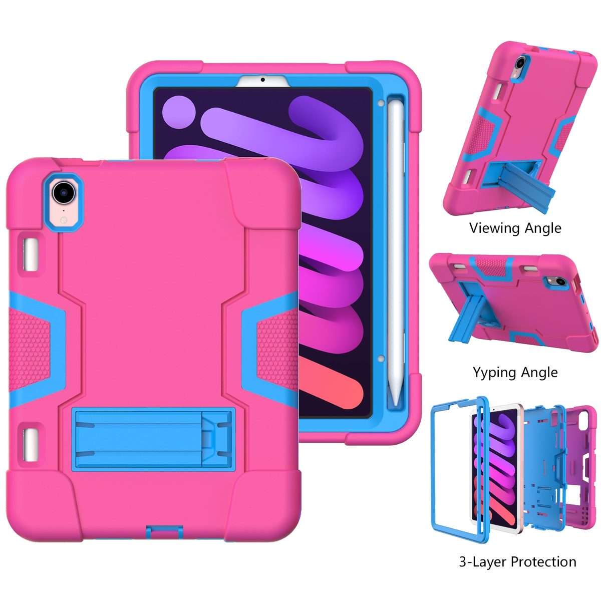 For iPad mini 2024 / mini 6 Contrast Color Robot Shockproof Silicone + PC Prot ... (Rose Red Blue)