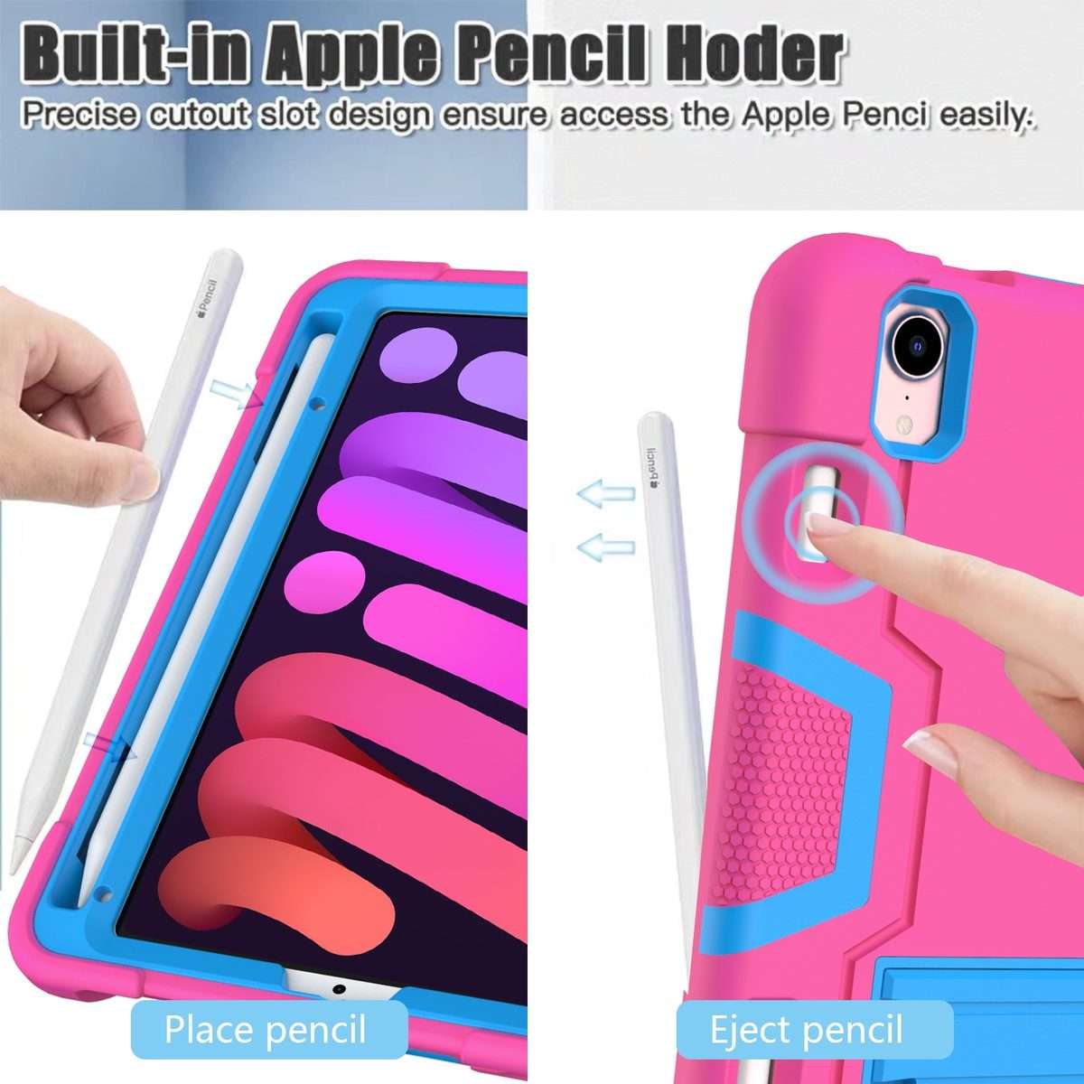 For iPad mini 2024 / mini 6 Contrast Color Robot Shockproof Silicone + PC Prot ... (Rose Red Blue)