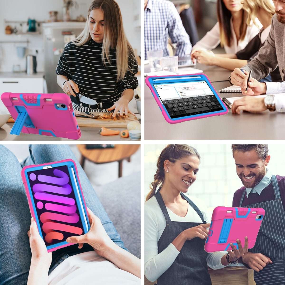For iPad mini 2024 / mini 6 Contrast Color Robot Shockproof Silicone + PC Prot ... (Rose Red Blue)