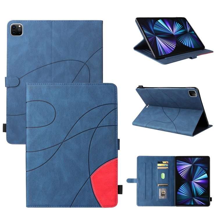 Dual-color Splicing Horizontal Flip PU Leather Case with Holder & Card Slots For iPad P ... (Blue)