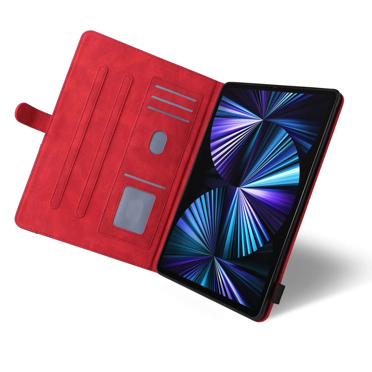 Dual-color Splicing Horizontal Flip PU Leather Case with Holder & Card Slots For iPad Pr ... (Red)