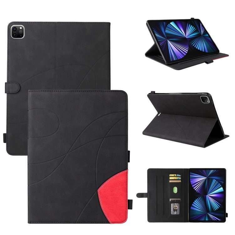 Dual-color Splicing Horizontal Flip PU Leather Case with Holder & Card Slots For iPad ... (Black)