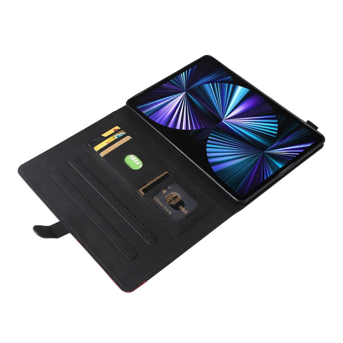Dual-color Splicing Horizontal Flip PU Leather Case with Holder & Card Slots For iPad ... (Black)
