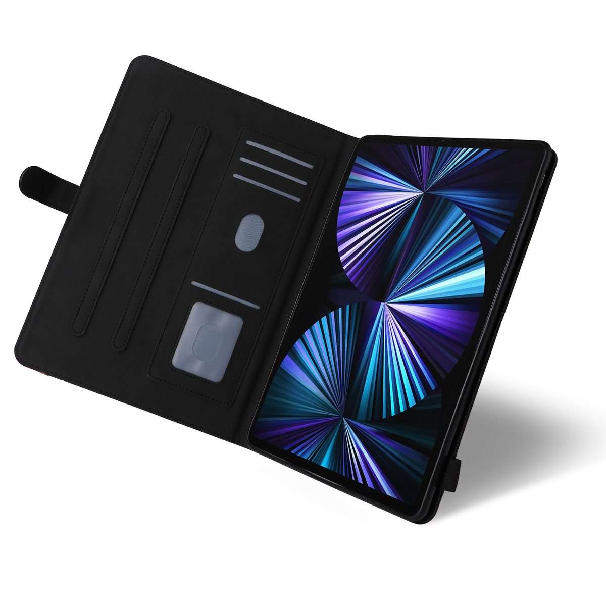 Dual-color Splicing Horizontal Flip PU Leather Case with Holder & Card Slots For iPad ... (Black)