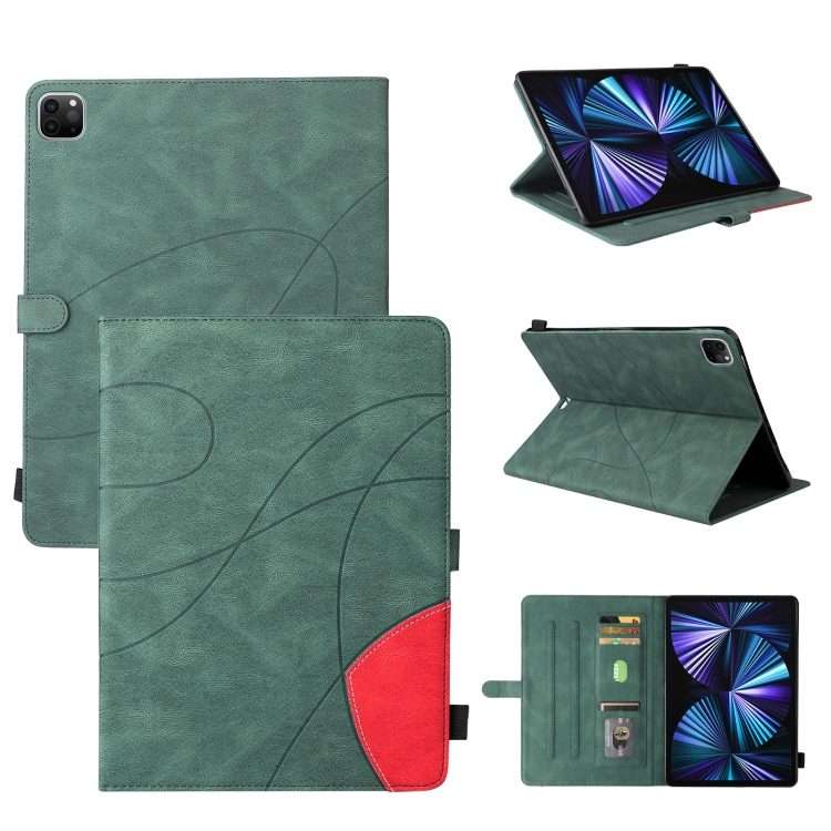 Dual-color Splicing Horizontal Flip PU Leather Case with Holder & Card Slots For iPad ... (Green)