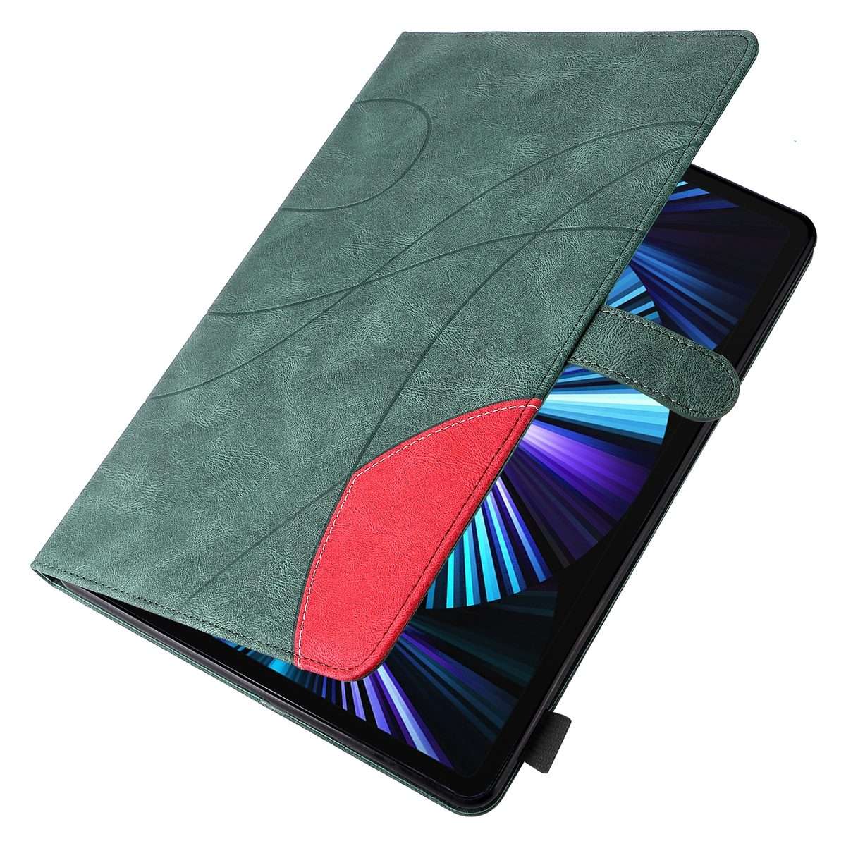 Dual-color Splicing Horizontal Flip PU Leather Case with Holder & Card Slots For iPad ... (Green)