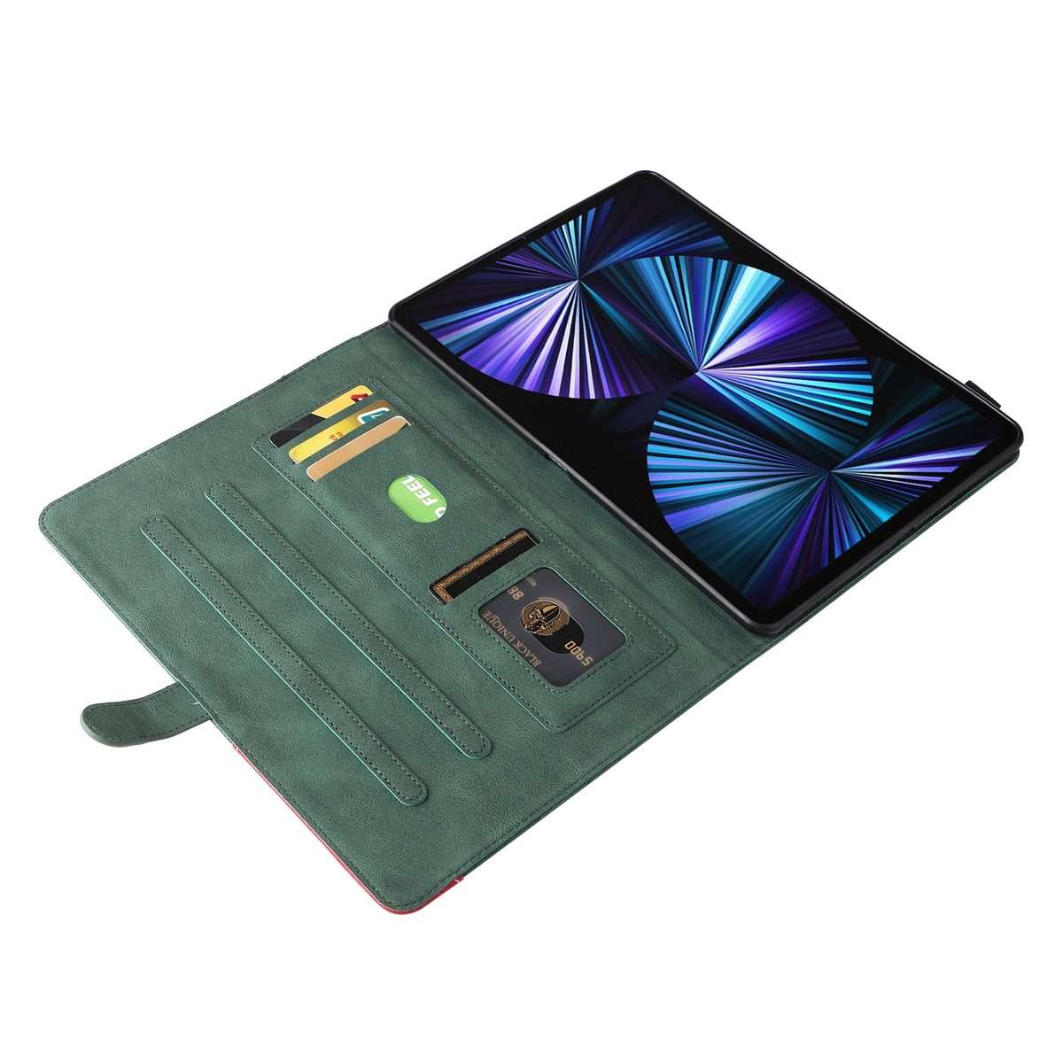 Dual-color Splicing Horizontal Flip PU Leather Case with Holder & Card Slots For iPad ... (Green)