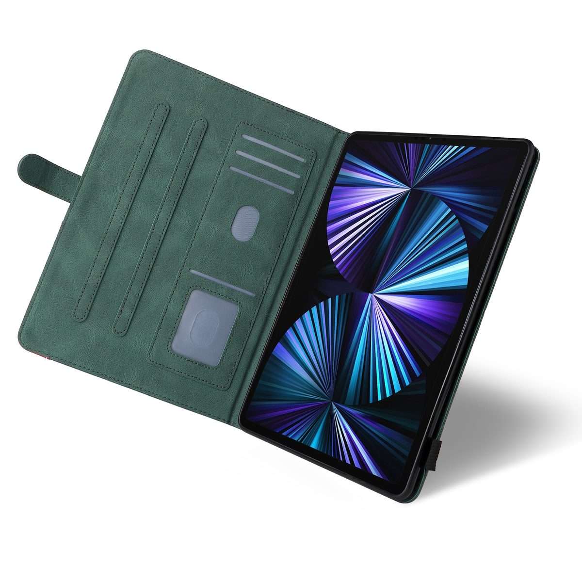 Dual-color Splicing Horizontal Flip PU Leather Case with Holder & Card Slots For iPad ... (Green)