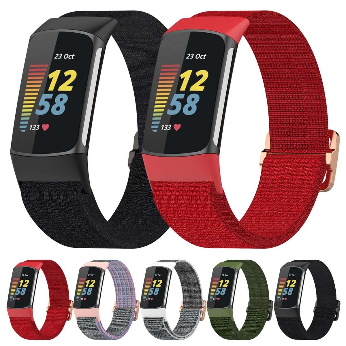 For Fitbit Charge 5 Elastic Nylon Braid Watch Band(Pink)