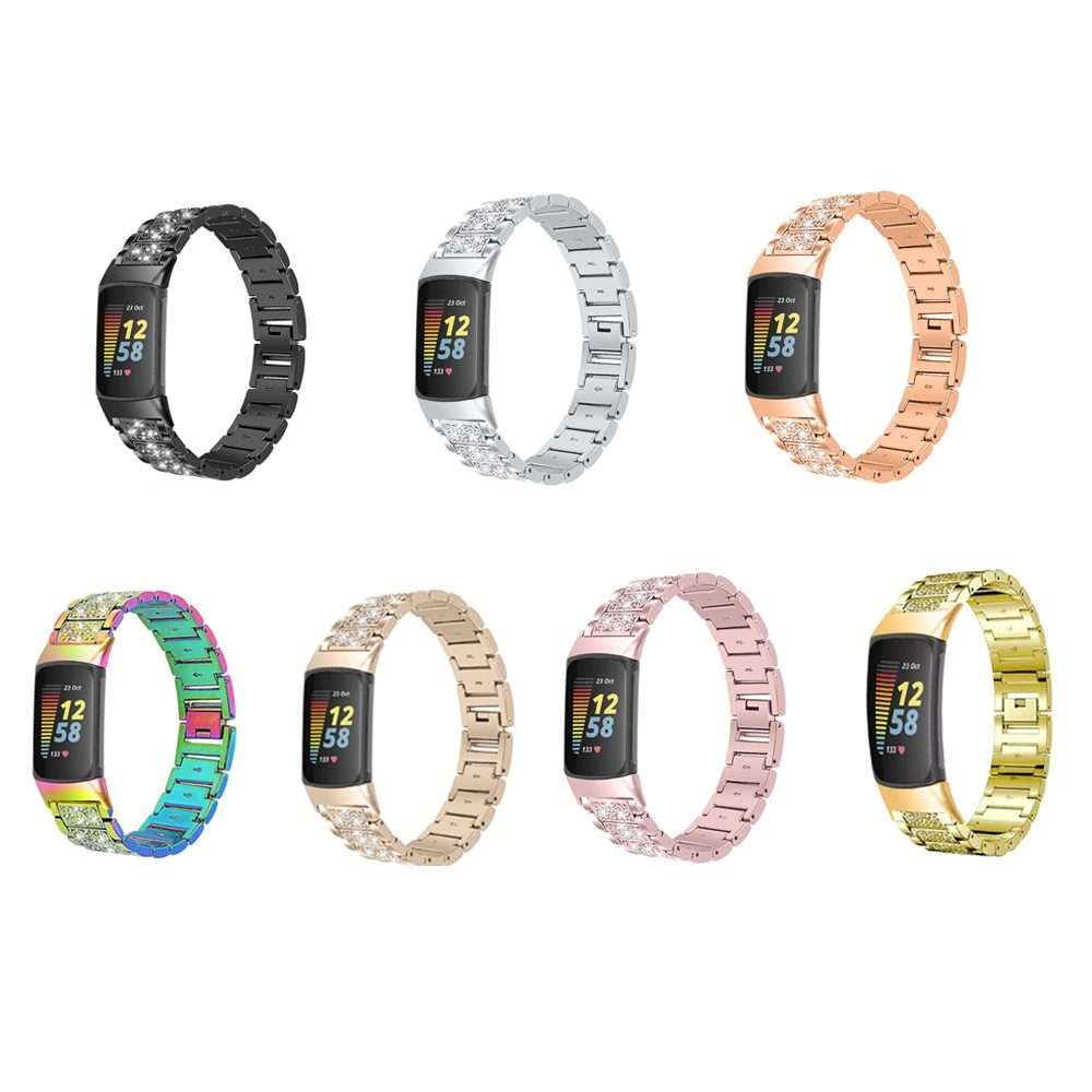 For Fitbit Charge 5 Diamond Stainless Steel Watch Band(Silver)