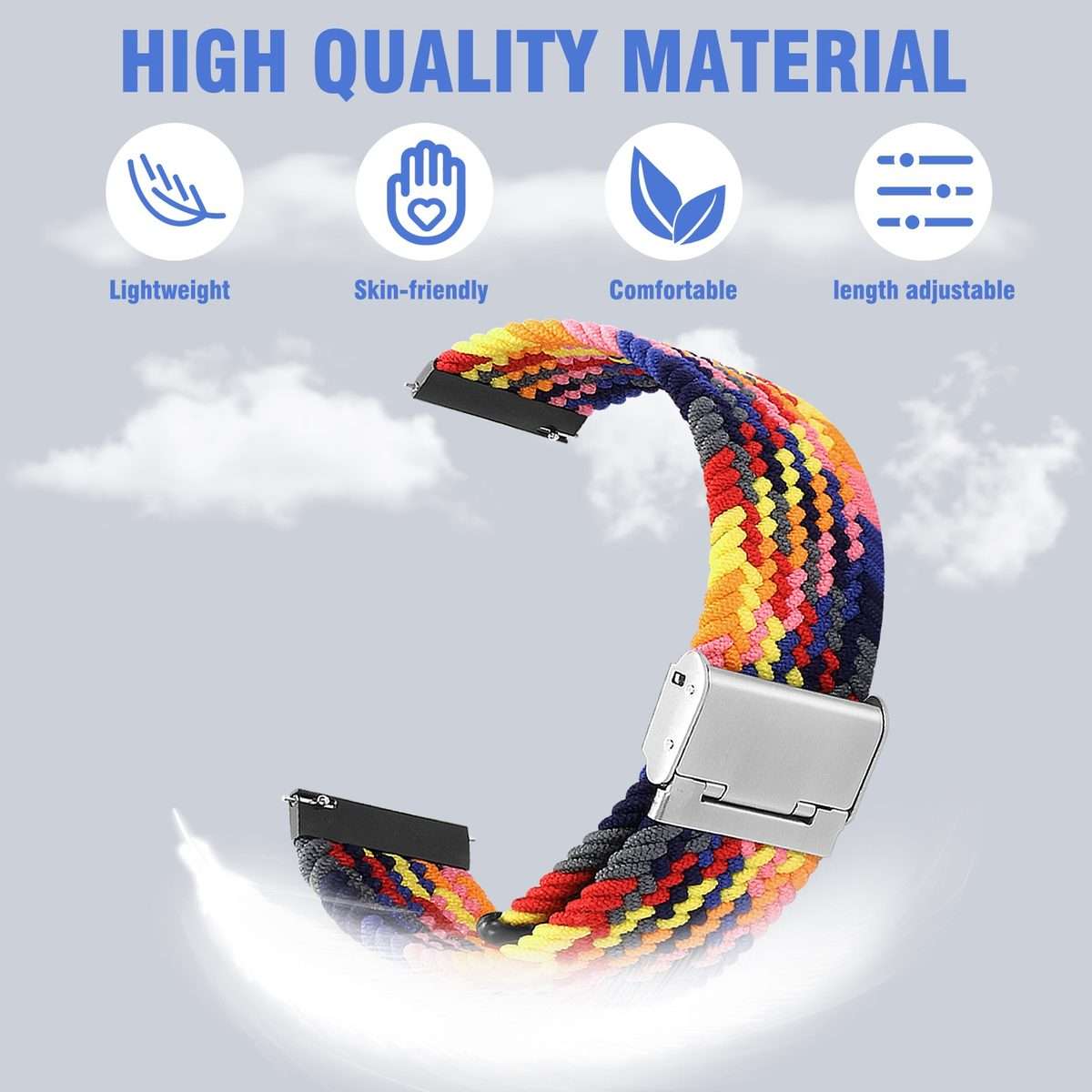 22mm Universal Metal Buckle Nylon Braided Watch Band(Black)