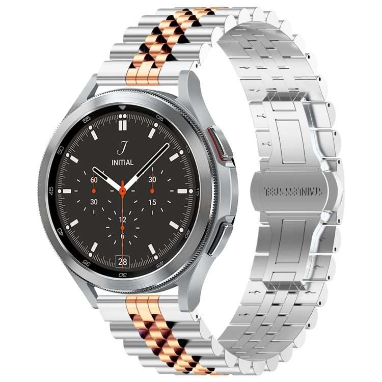 20mm Five-bead Stainless Steel Watch Band(Silver Rose Gold)