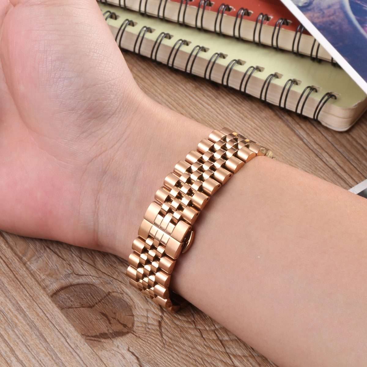 20mm Five-bead Stainless Steel Watch Band(Rose Gold)