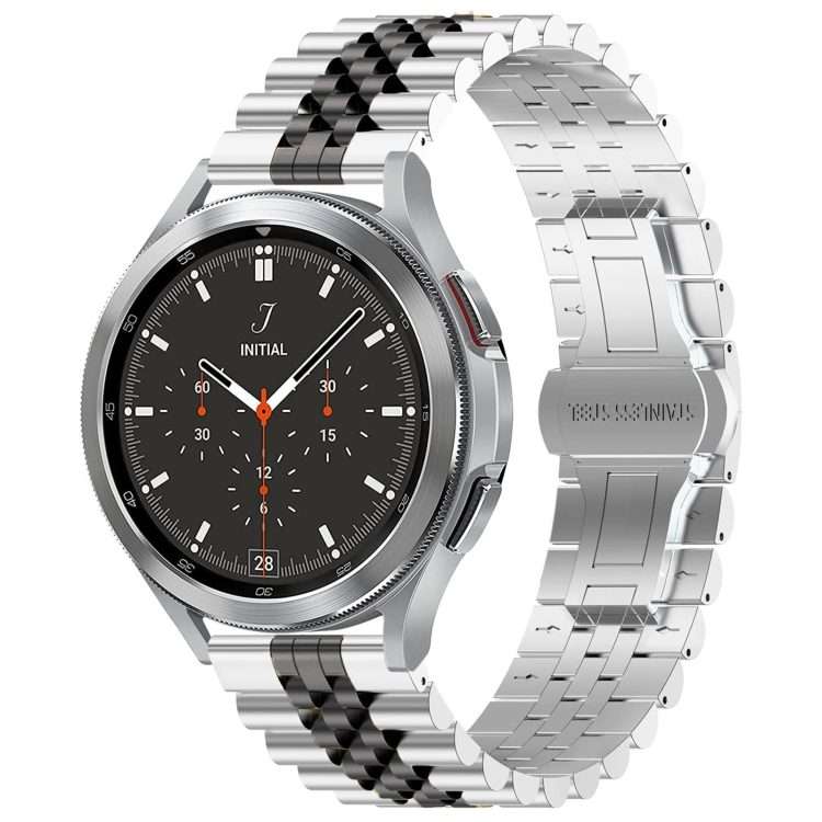 22mm Five-bead Stainless Steel Watch Band(Silver Black)