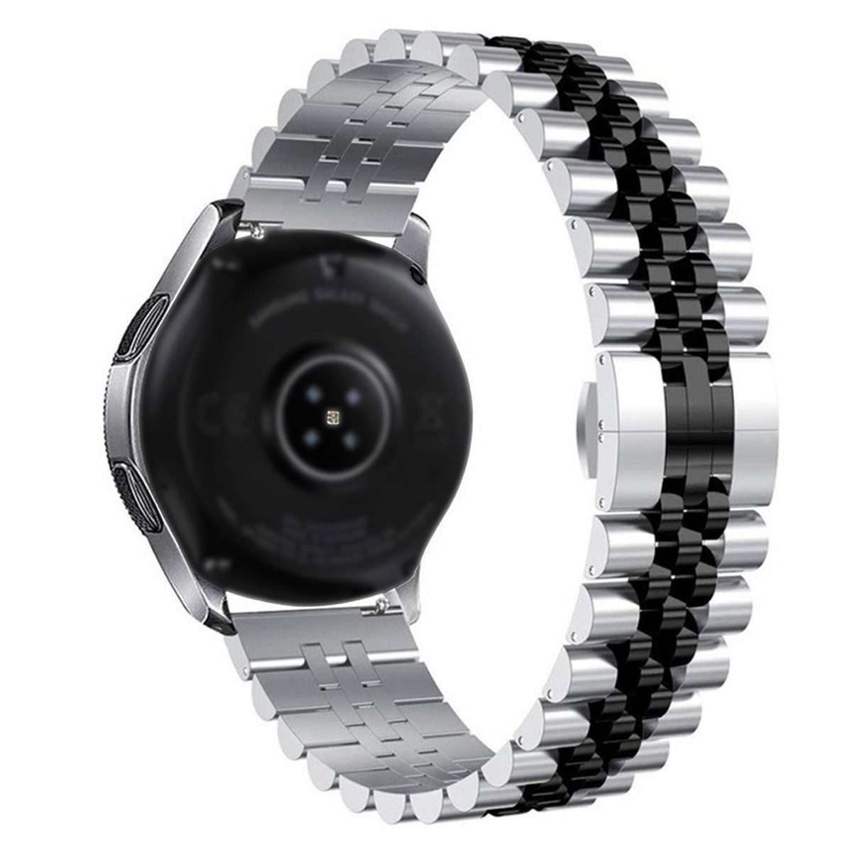 22mm Five-bead Stainless Steel Watch Band(Silver Black)