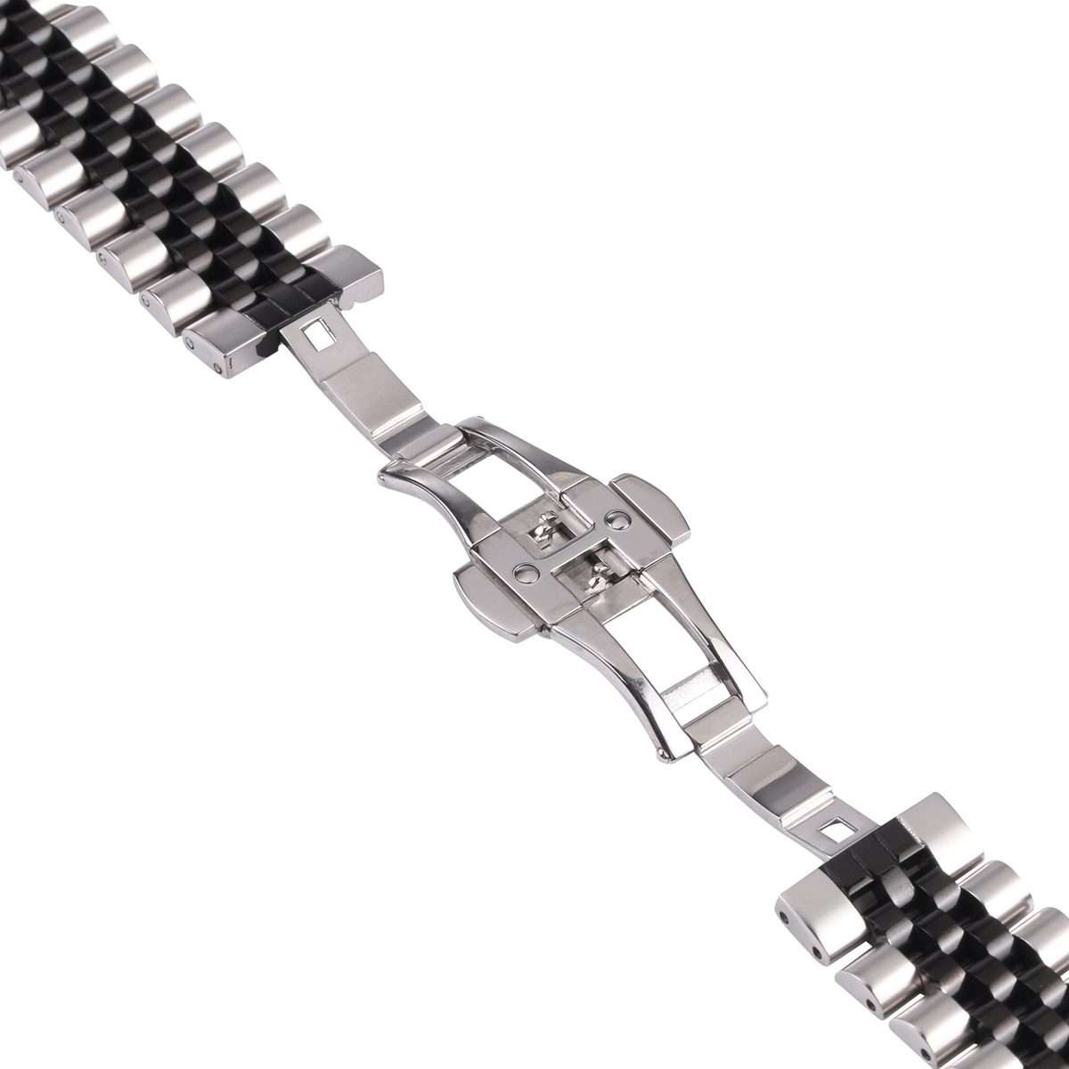 22mm Five-bead Stainless Steel Watch Band(Silver Black)