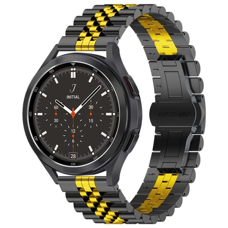 22mm Five-bead Stainless Steel Watch Band(Black Gold)