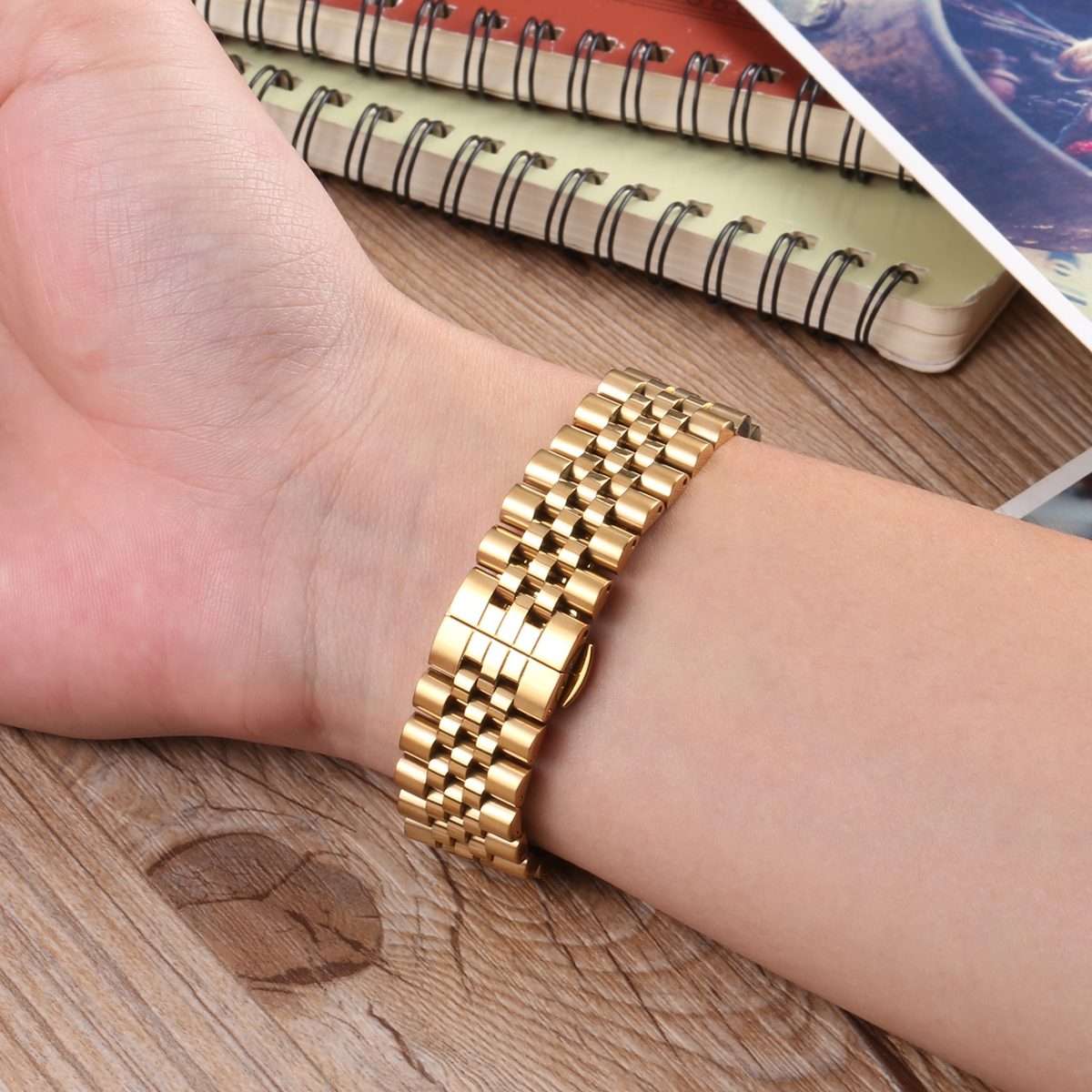 22mm Five-bead Stainless Steel Watch Band(Gold)