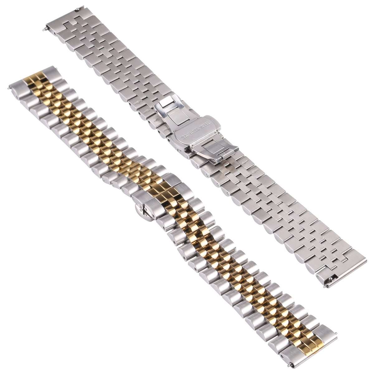 22mm Five-bead Stainless Steel Watch Band(Silver Gold)