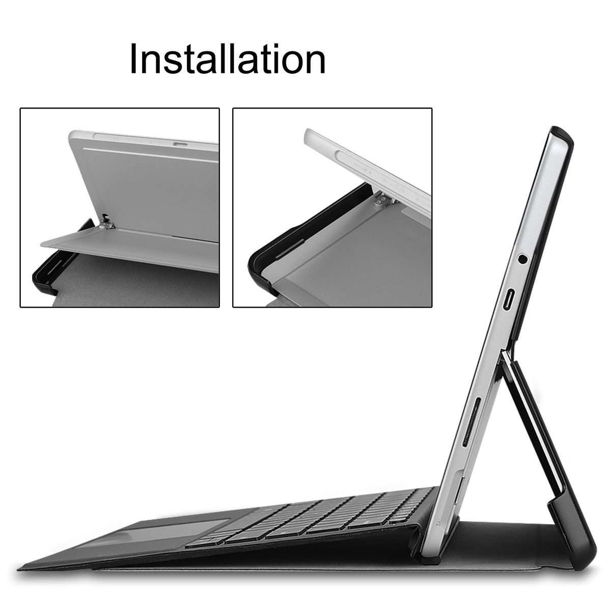 For Microsoft Surface Pro 8 Solid Color Electric Pressed Horizontal Flip Tablet Leathe ... (Black)