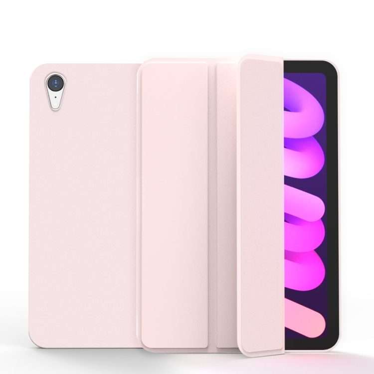 For iPad mini 2024 / mini 6 Double-sided Matte TPU Tablet Leather Case with 3-folding H ... (Pink)