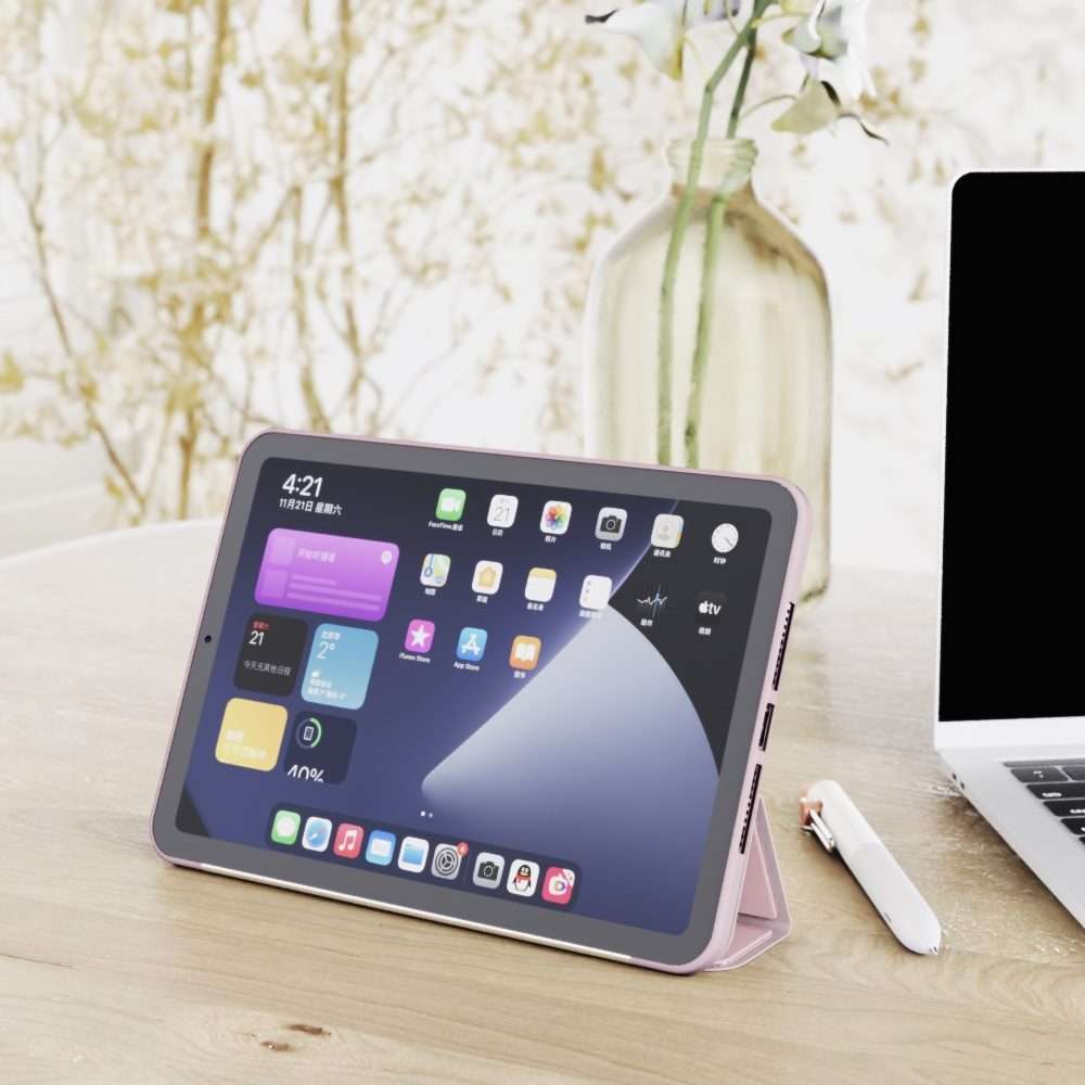 For iPad mini 2024 / mini 6 Double-sided Matte TPU Tablet Leather Case with 3-folding H ... (Pink)