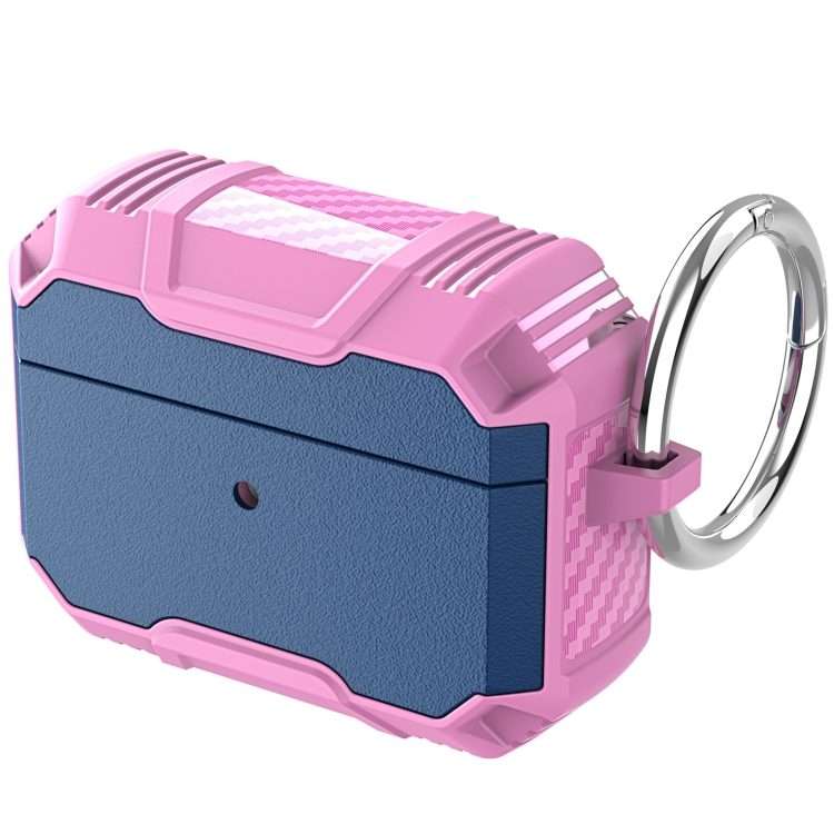 Wireless Earphone TPU + PC Shockproof Case with Hook For AirPods Pro(Navy Blue Pink)