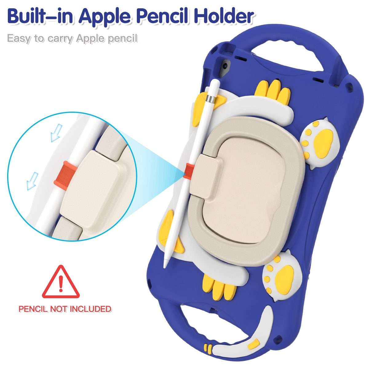 Cute Cat King Kids Shockproof Silicone Tablet Case with Holder & Shoulder Strap & ... (Dark Blue)