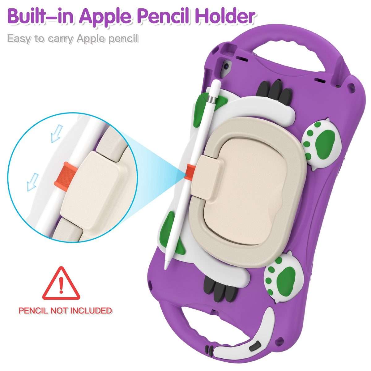 Cute Cat King Kids Shockproof Silicone Tablet Case with Holder & Shoulder Strap & Han ... (Purple)