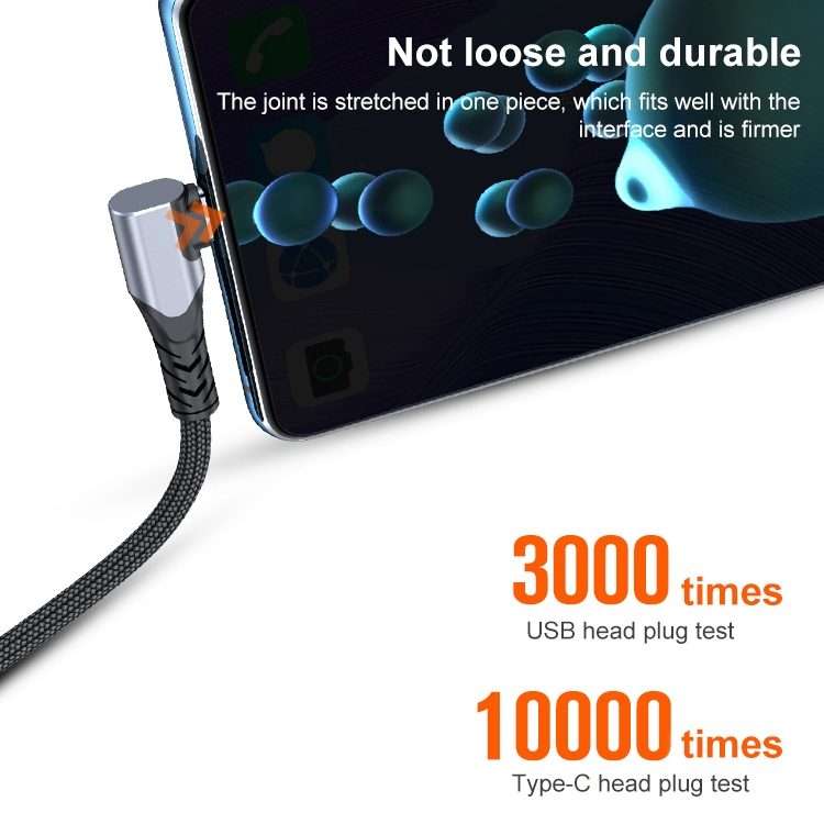 6A 66W USB to USB-C / Type-C Elbow Mobile Phone Game Fast Data Cable, Length:0.5m(Grey)