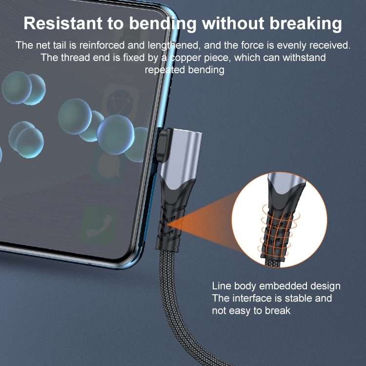 6A 66W USB to USB-C / Type-C Elbow Mobile Phone Game Fast Data Cable, Length:2m(Grey)