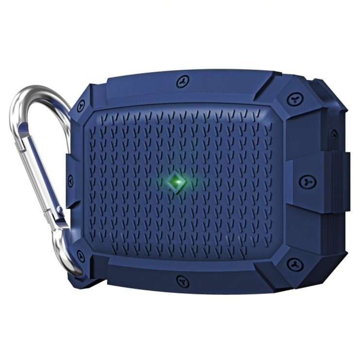 For AirPods Pro Shield Armor Waterproof Wireless Earphone Protective Case with Carabiner(Blue)