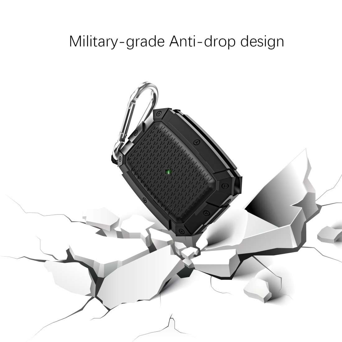 For AirPods Pro Shield Armor Waterproof Wireless Earphone Protective Case with Carabiner(Blue)
