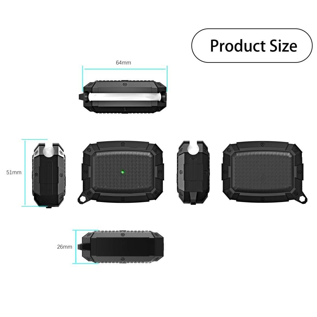 For AirPods Pro Shield Armor Waterproof Wireless Earphone Protective Case with Ca ... (Dark Green)