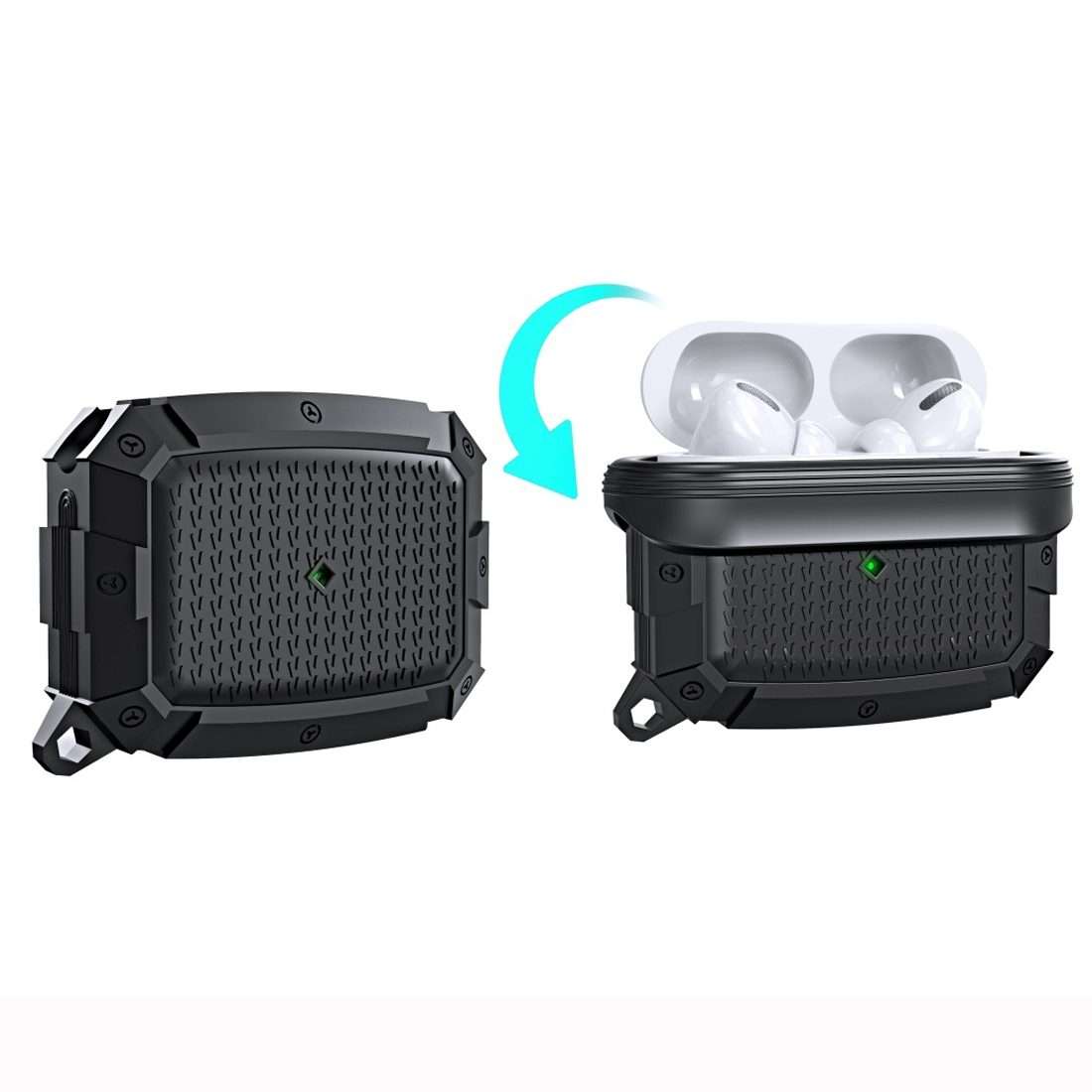 For AirPods Pro Shield Armor Waterproof Wireless Earphone Protective Case with Ca ... (Dark Green)