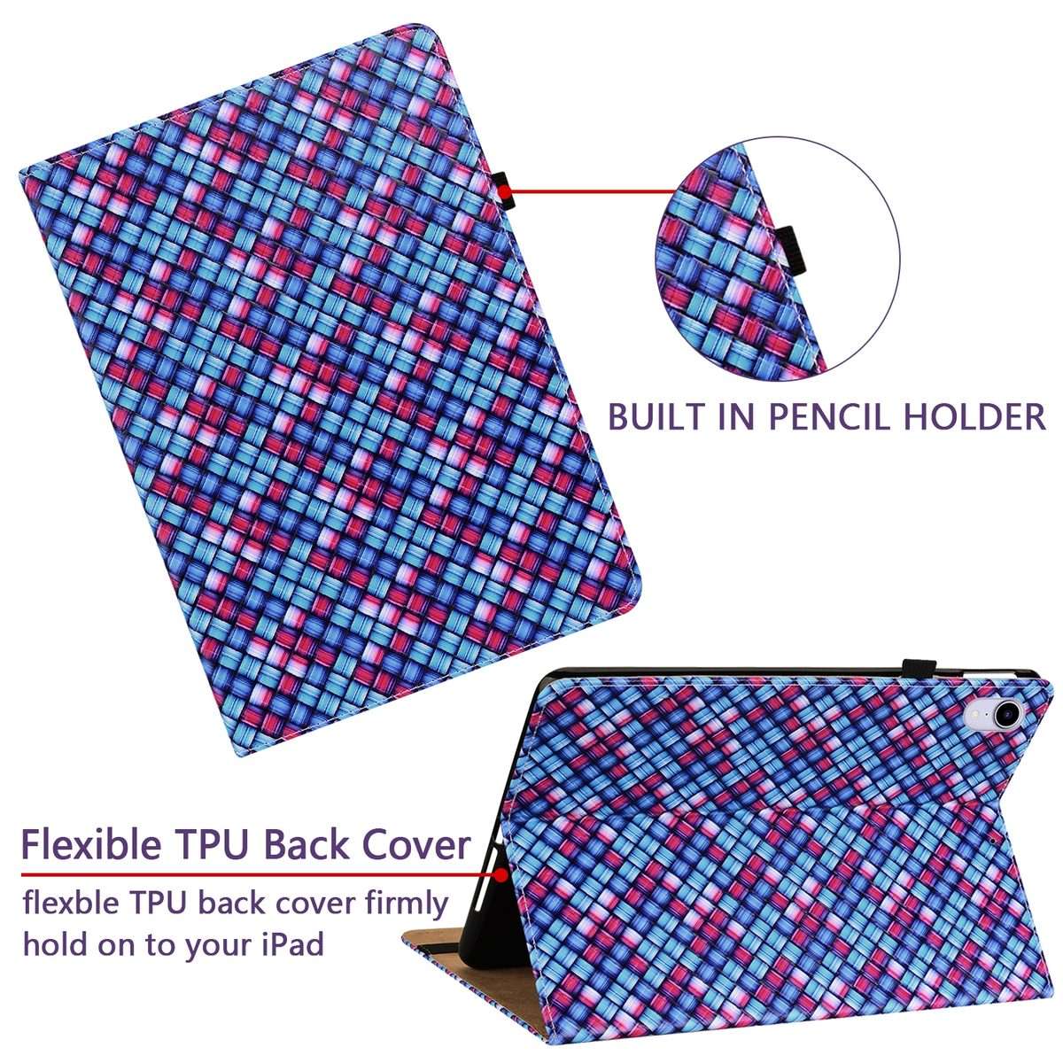 Color Weave Smart Leather Tablet Case For iPad Pro 11 2021 / 2020 / 2018 / Air 2020 10.9 (Blue)