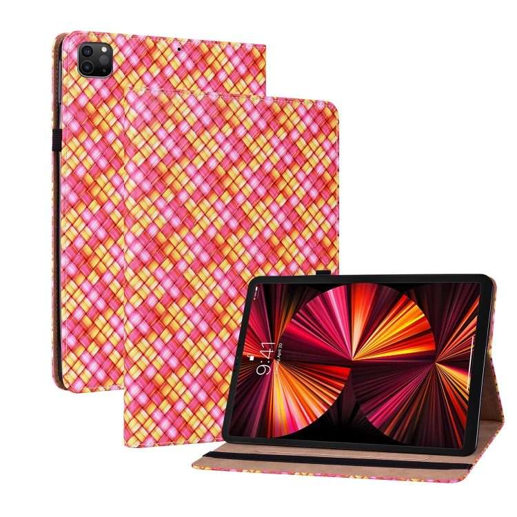 Color Weave Smart Leather Tablet Case For iPad Pro 11 2021 / 2020 / 2018 / Air 2020 ... (Rose Red)