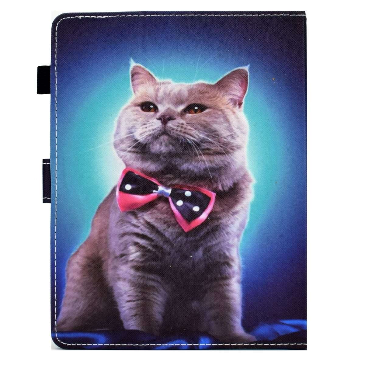 For 10 inch Tablet Sewing Pen Slot Leather Tablet Case(Bow Tie Cat)