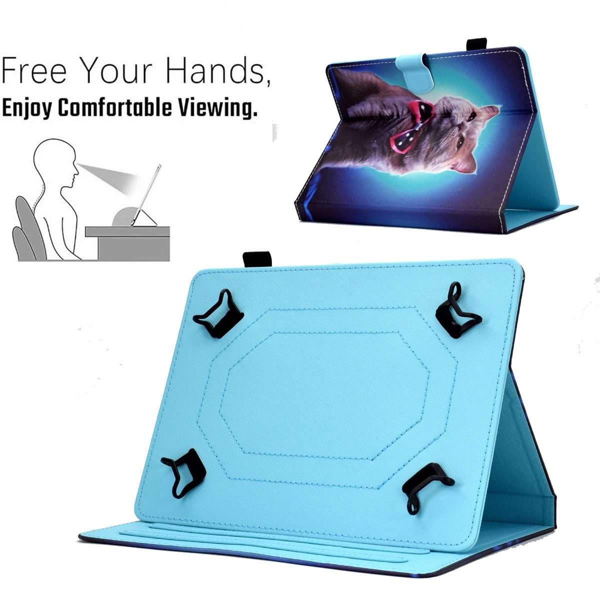 For 10 inch Tablet Sewing Pen Slot Leather Tablet Case(Bow Tie Cat)