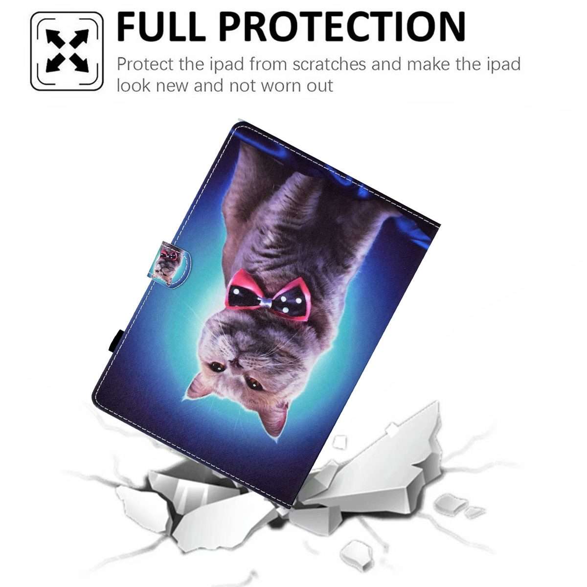 For 10 inch Tablet Sewing Pen Slot Leather Tablet Case(Bow Tie Cat)